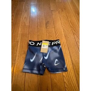 New Nike Pro Kids Training Shorts Blue White Swoosh Dri-Fit Size YSM  HQ9307-